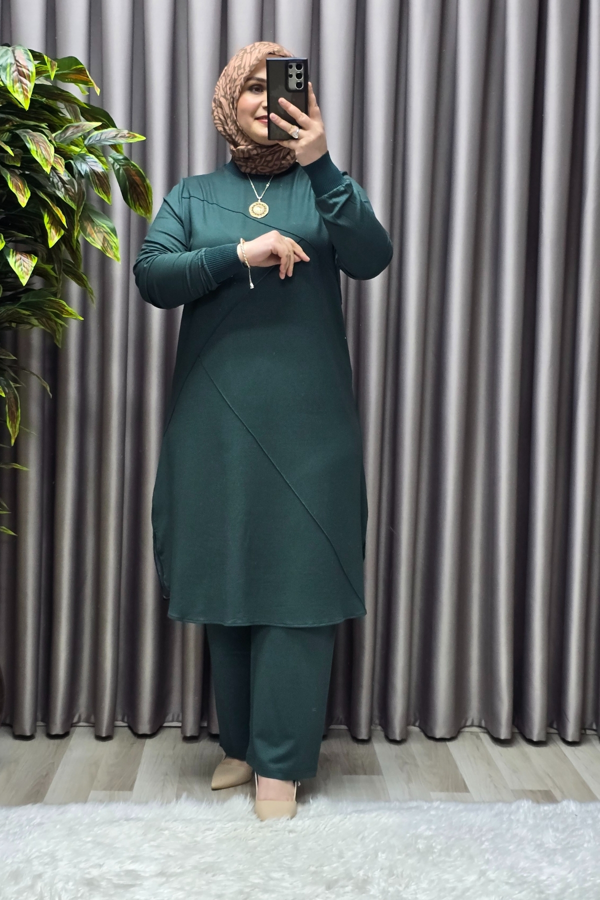 Elmas Tesettür Kadın Tesettür Büyük Beden Giyim Nervürlü İkili Takım