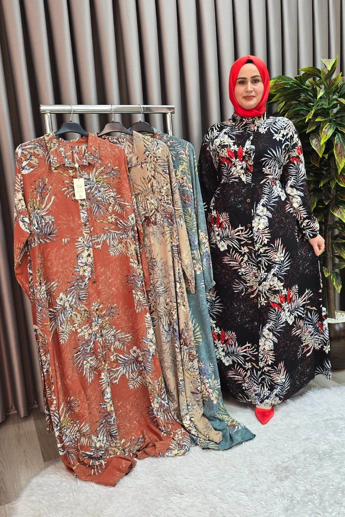 Kadın Tesettür Büyük Beden Giyim Palmiye Gömlek Elbise