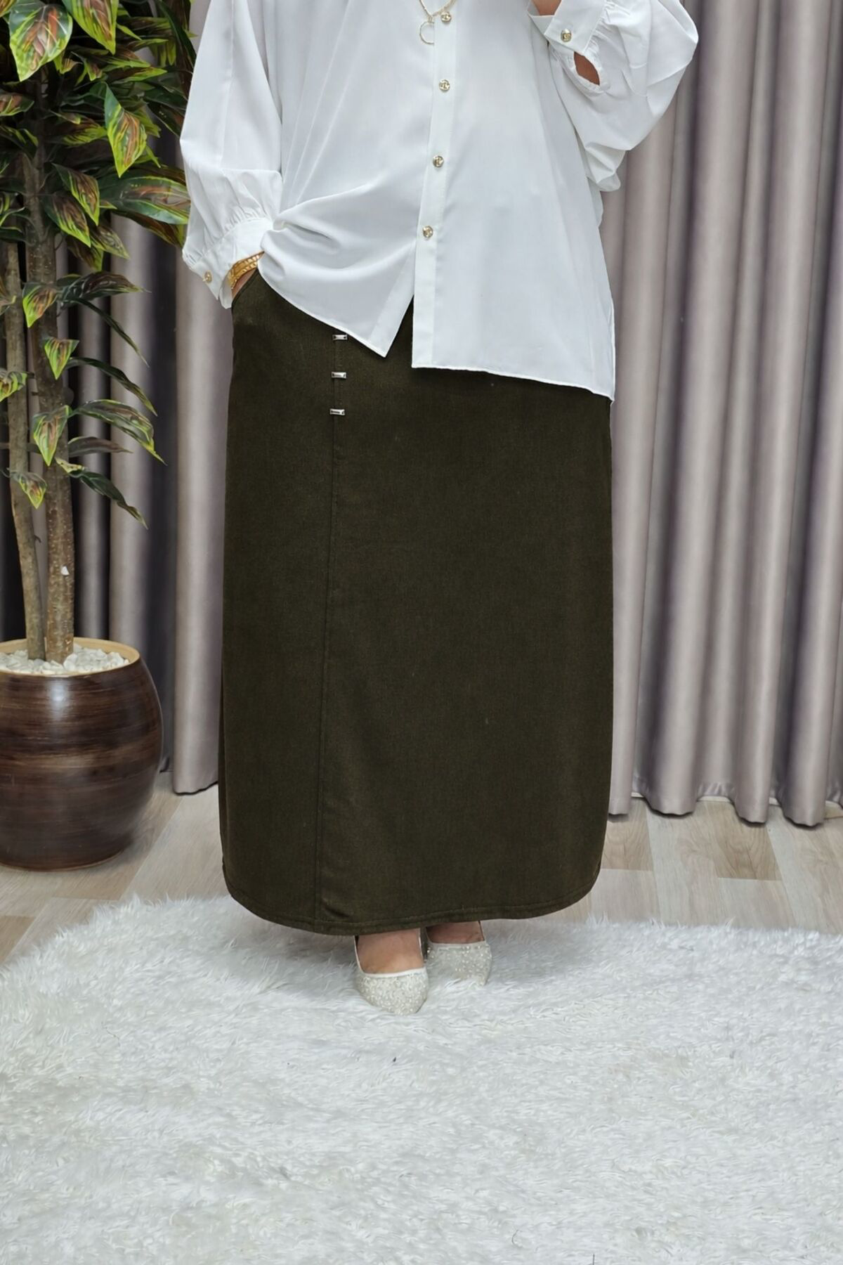 Kadın Tesettür Büyük Beden Metal Taşlı Etek