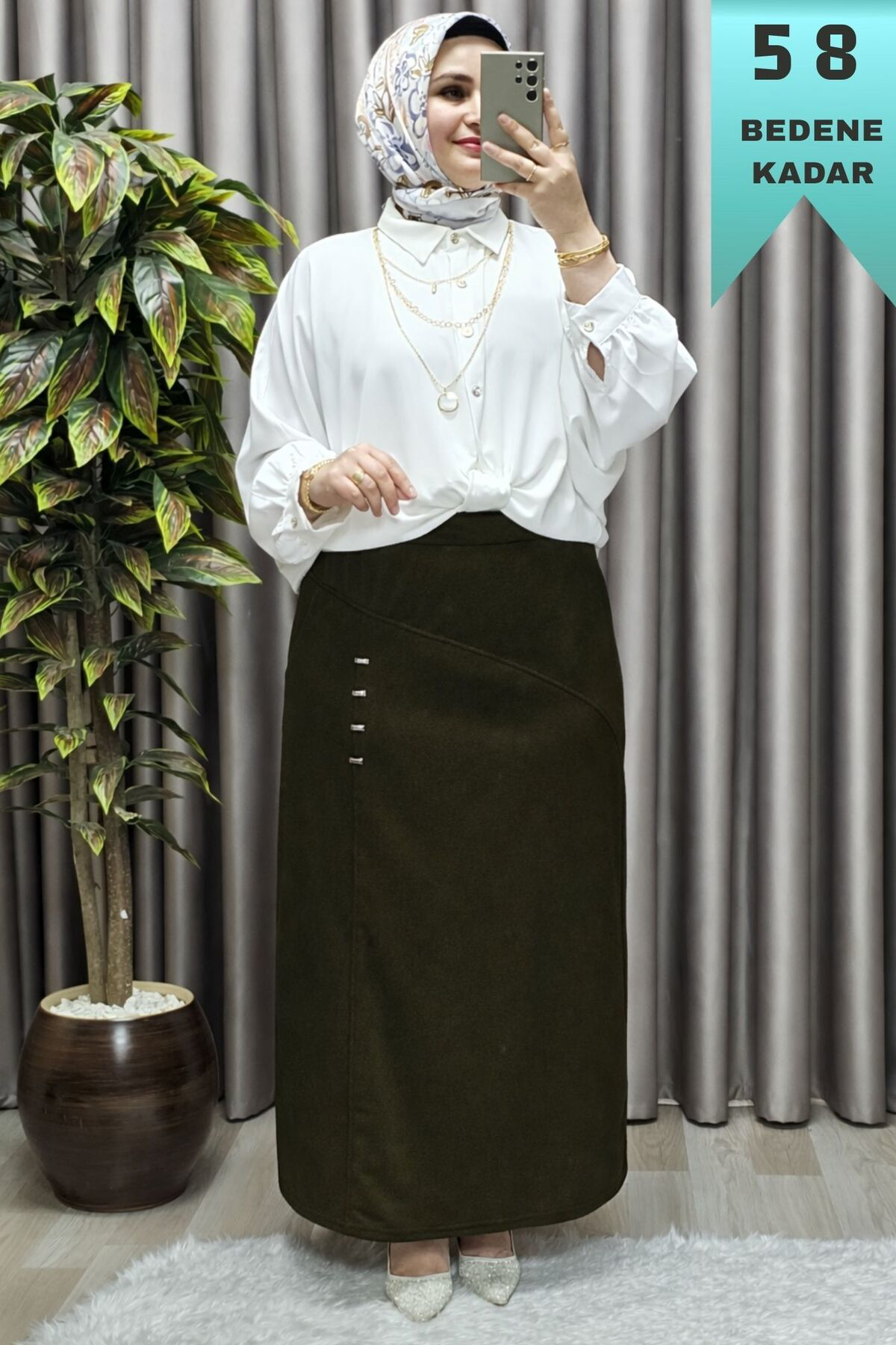 Kadın Tesettür Büyük Beden Metal Taşlı Etek