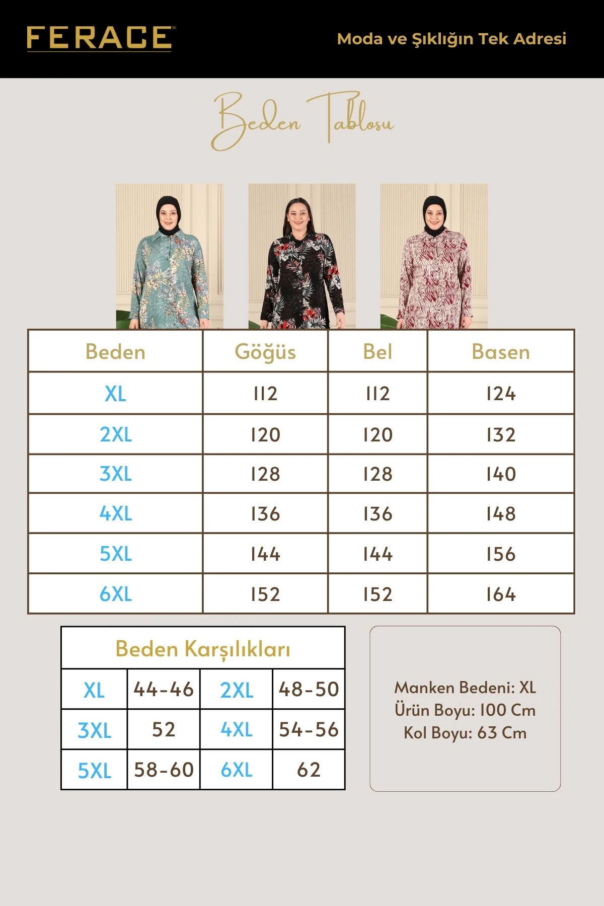 Kadın Tesettur Büyük Beden Uzun Gömlek Tunik