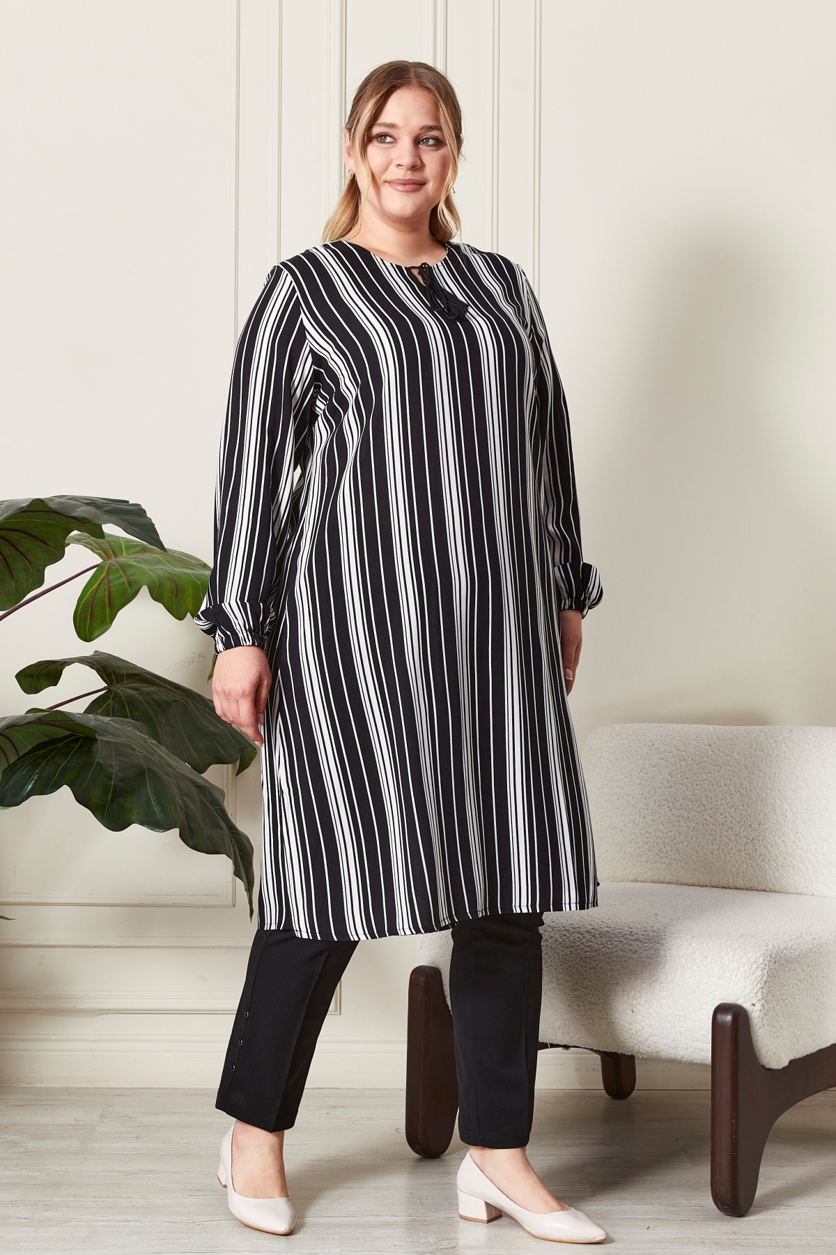 Ferace Kadin Tesettur Buyuk Beden Giyim İpli Yazlık Tunik