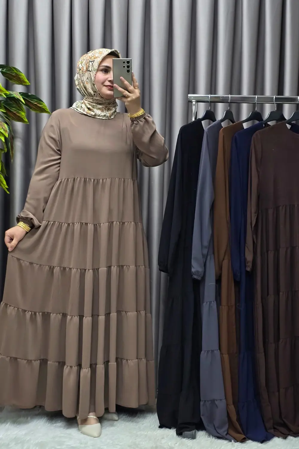 Kadın Tesettür Giyim 5 Katlı Endonezya Krebi Elbise