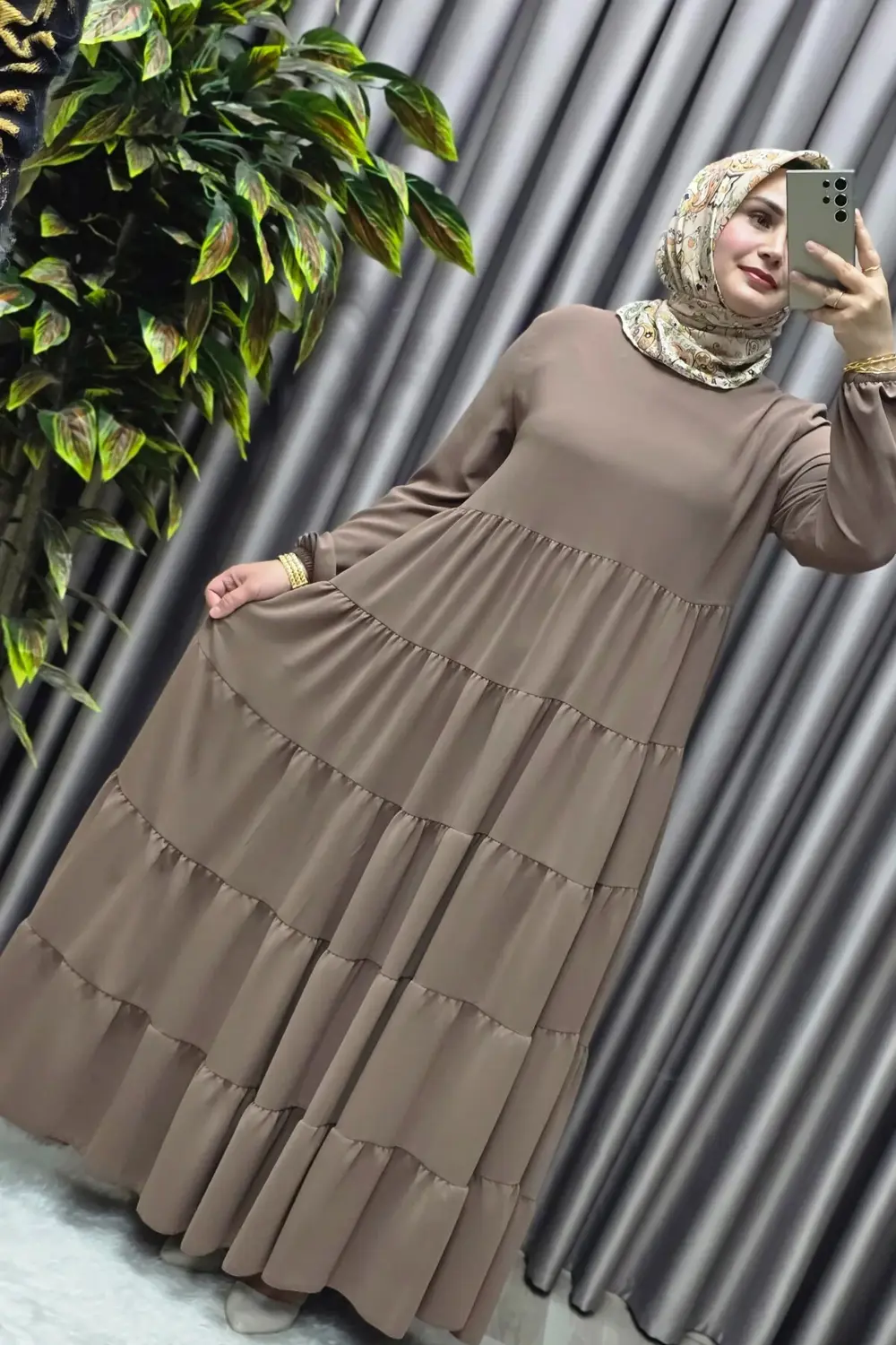 Kadın Tesettür Giyim 5 Katlı Endonezya Krebi Elbise