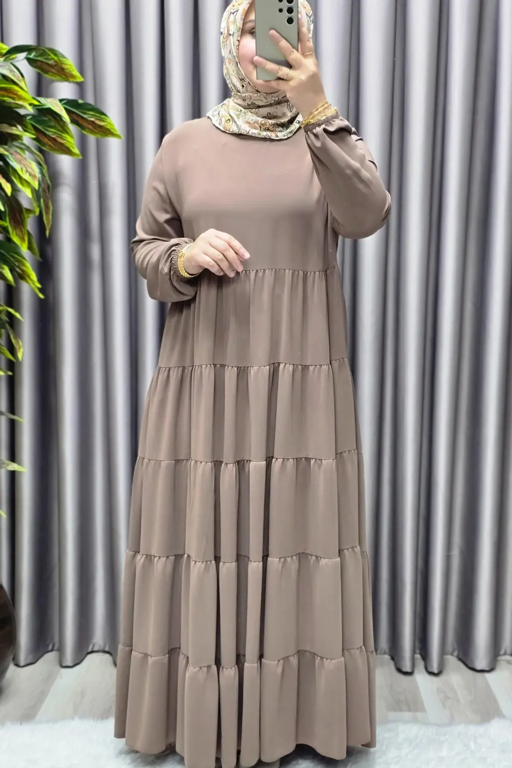 Kadın Tesettür Giyim 5 Katlı Endonezya Krebi Elbise