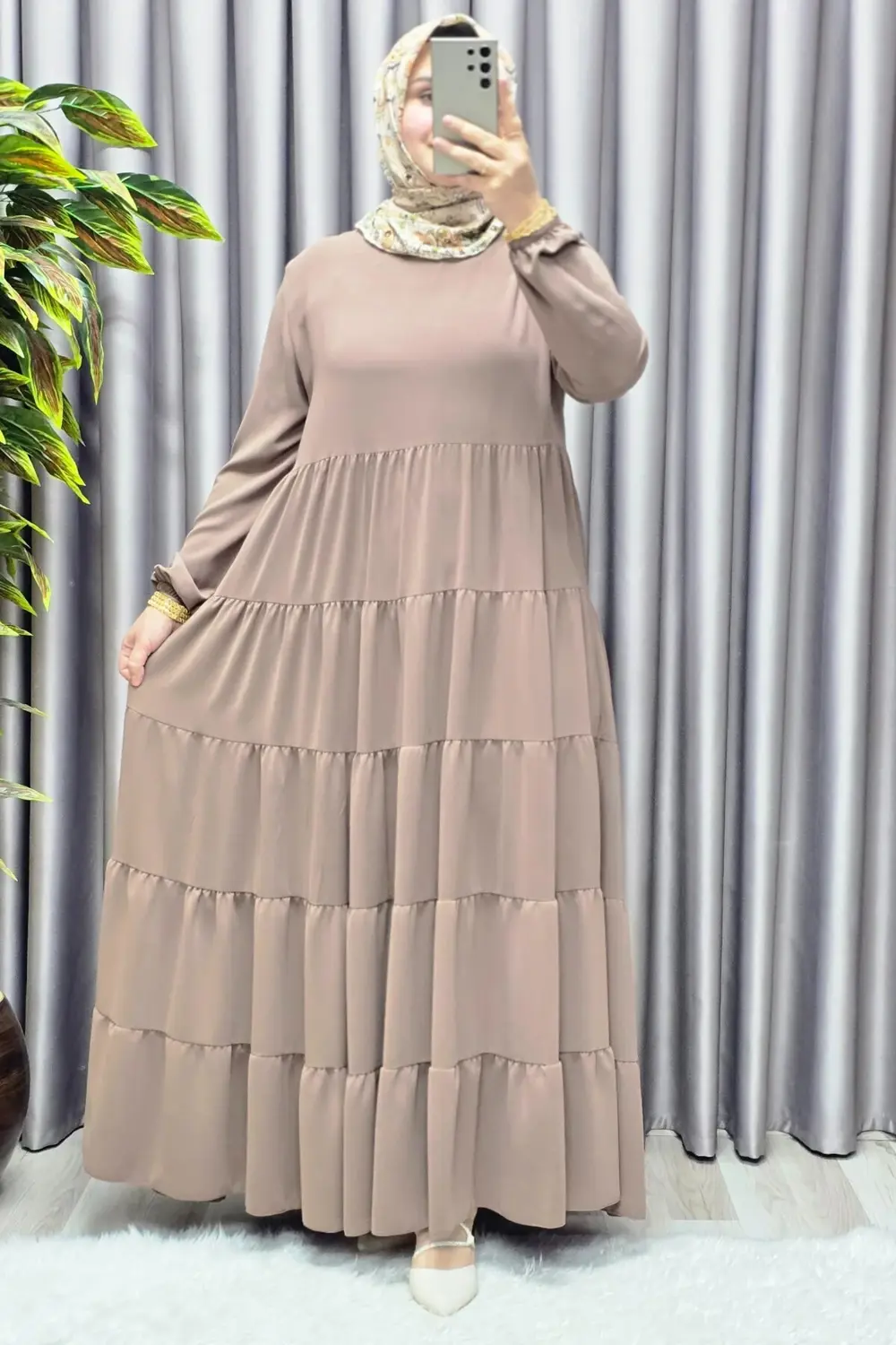 Kadın Tesettür Giyim 5 Katlı Endonezya Krebi Elbise