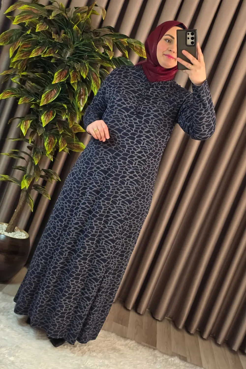 Kadın Tesettür Giyim Büyük Beden Anne Leopar Desen Elbise