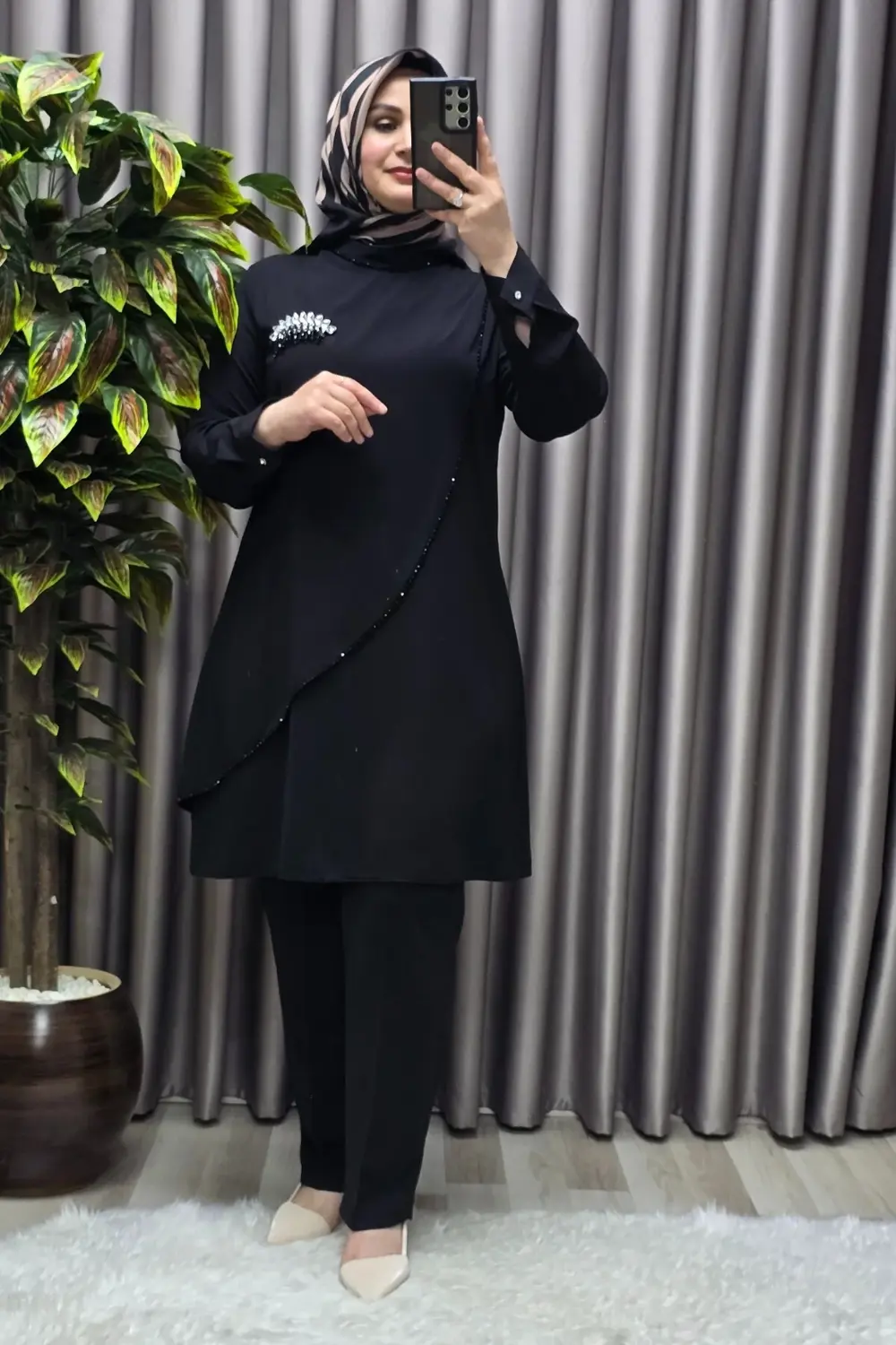 Kadın Tesettür Giyim Büyük Beden Çağla Krep İkili Takım