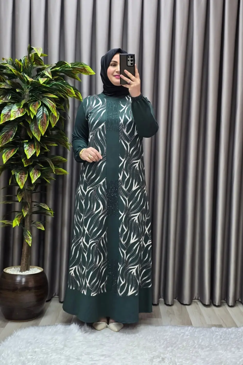 Kadın Tesettür Giyim Büyük Beden Çakma Yelek Elbise