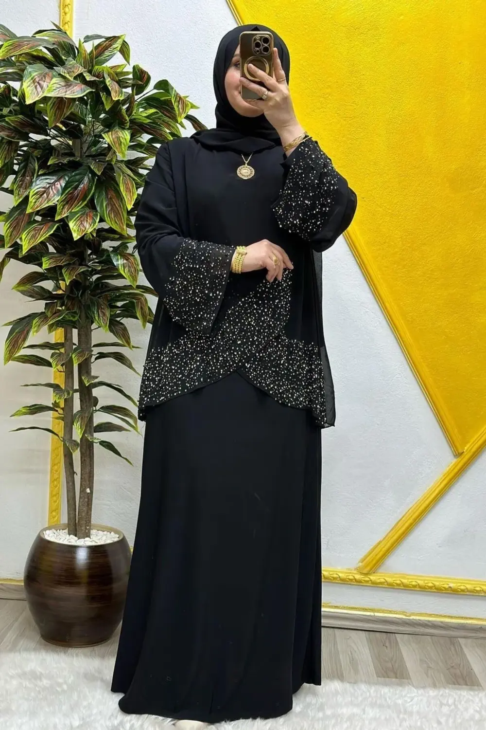 Kadın Tesettür Giyim Büyük Beden Çapraz Taşlı Abiye