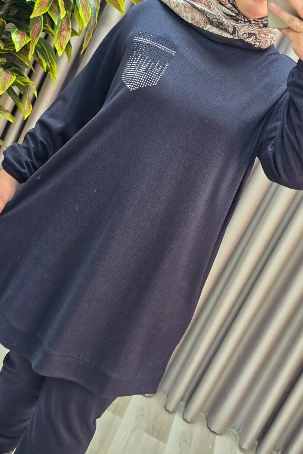 Kadın Tesettür Giyim Büyük Beden Cebi Taş İşlmeli İkili Takım