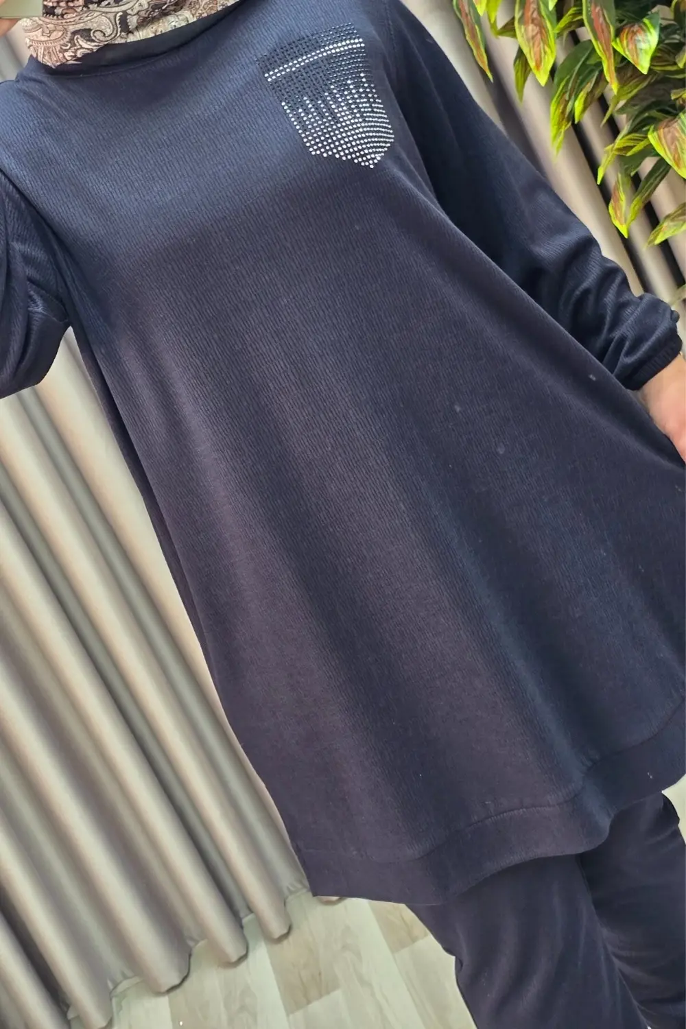 Kadın Tesettür Giyim Büyük Beden Cebi Taş İşlmeli İkili Takım