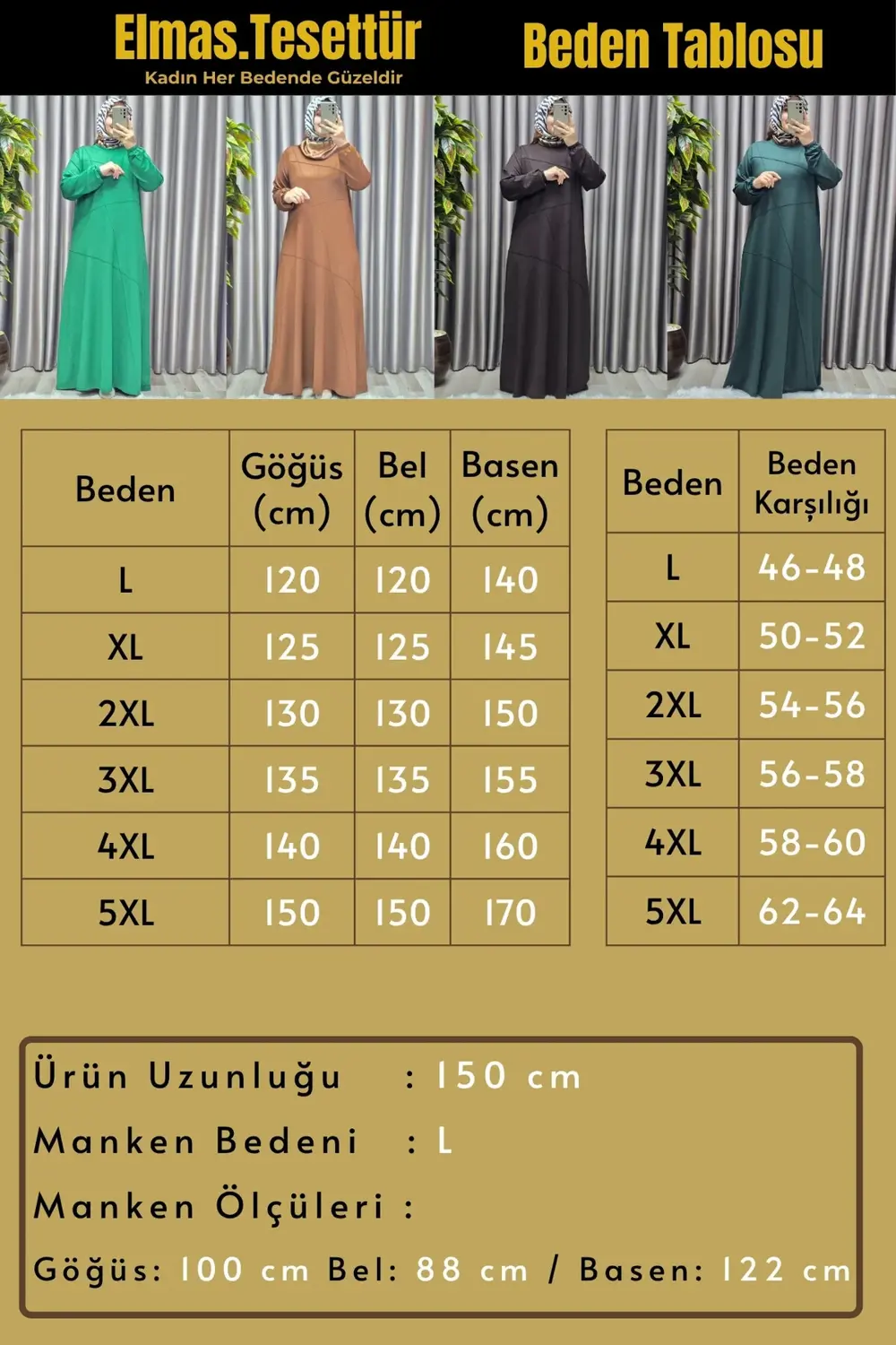 Kadın Tesettür Giyim Büyük Beden Çimalı Elbise