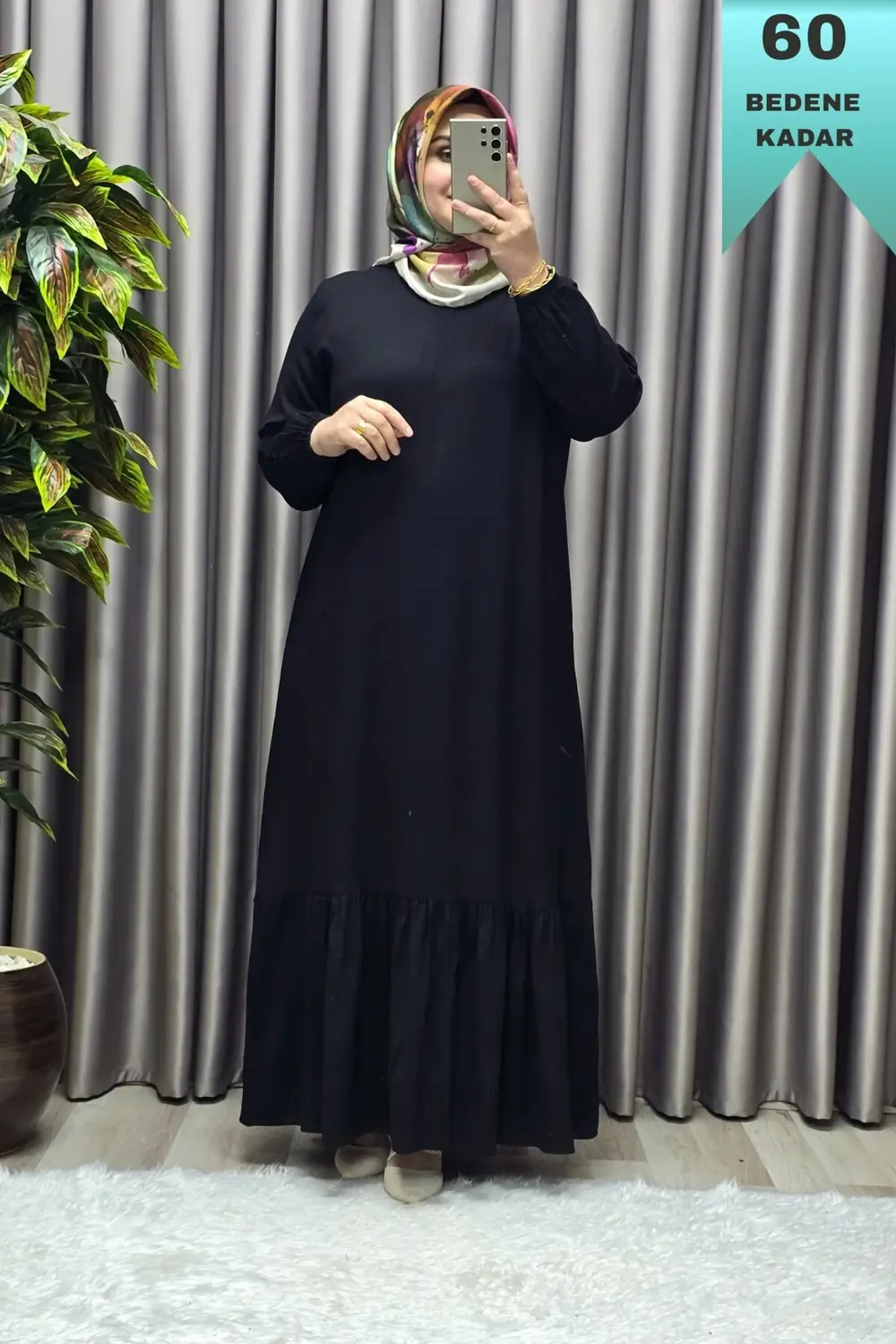 Kadın Tesettür Giyim Büyük Beden Düz Fırfırlı Elbise