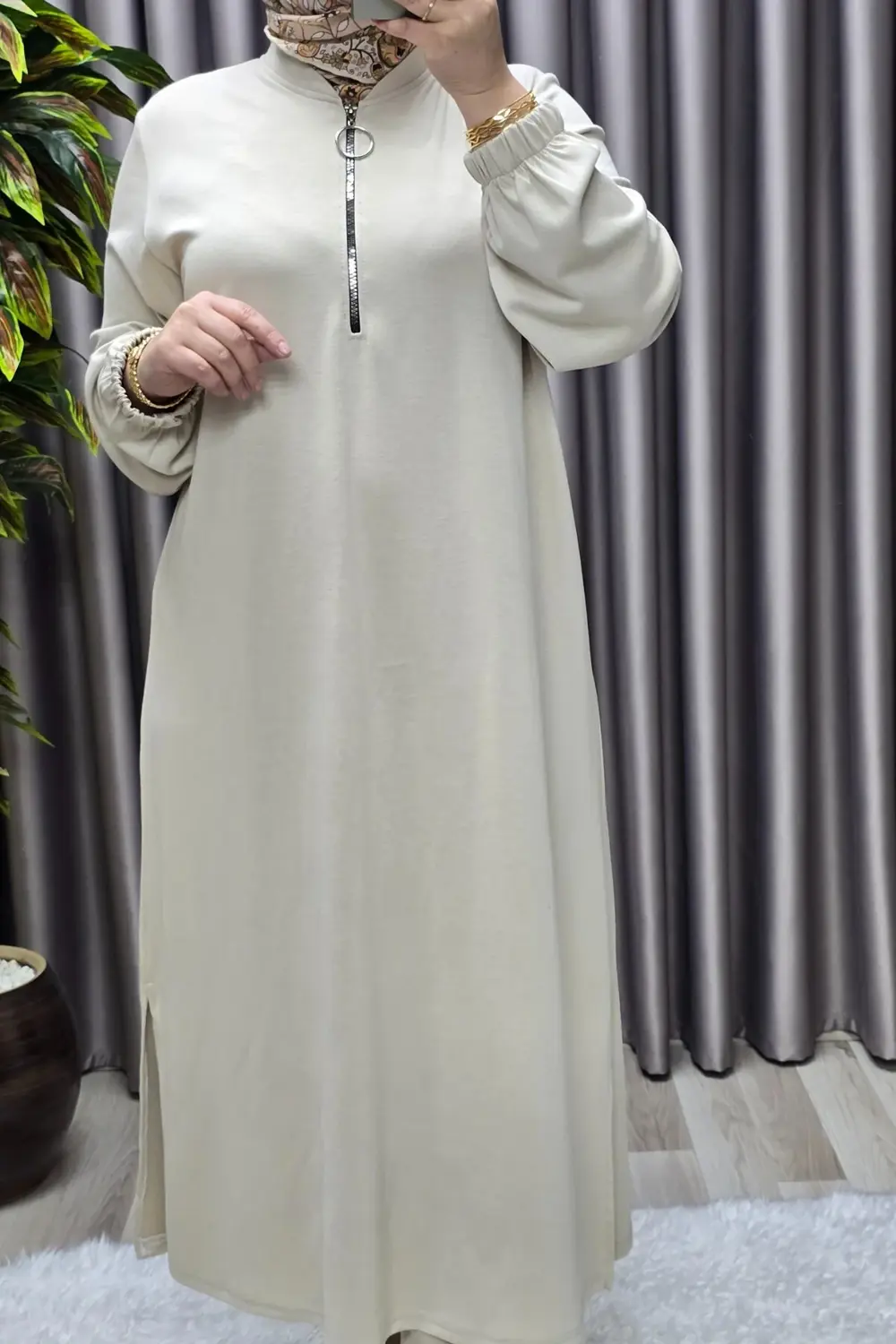 Kadın Tesettür Giyim Büyük Beden Fermuarlı Jumbo Uzun Tunik