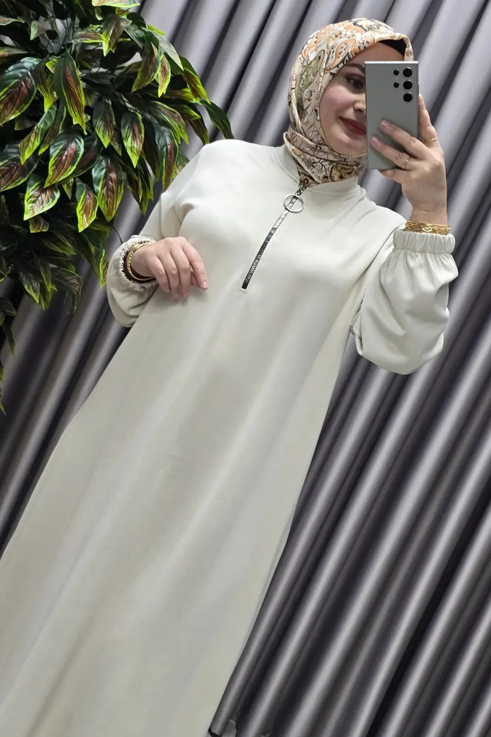 Kadın Tesettür Giyim Büyük Beden Fermuarlı Jumbo Uzun Tunik