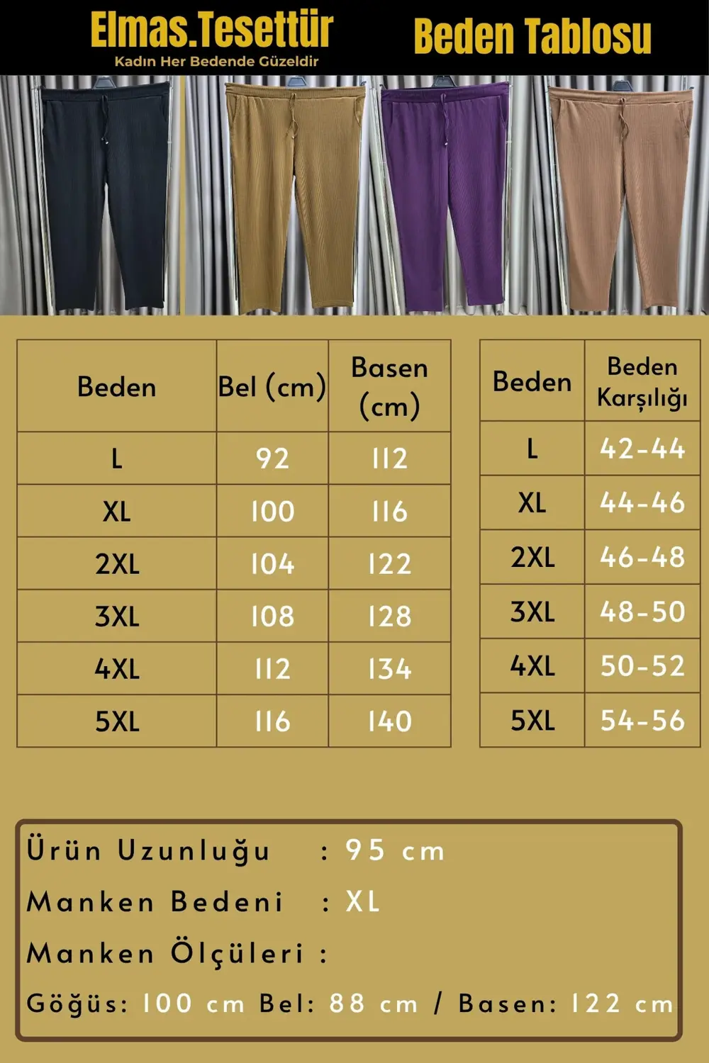 Kadın Tesettür Giyim Büyük Beden Fitilli Örme Pantolon