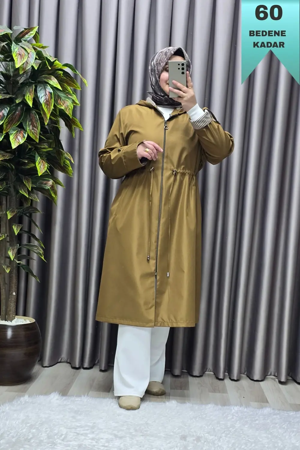 Kadın Tesettür Giyim Büyük Beden Fransız Boy Mevsimlik Trençkot