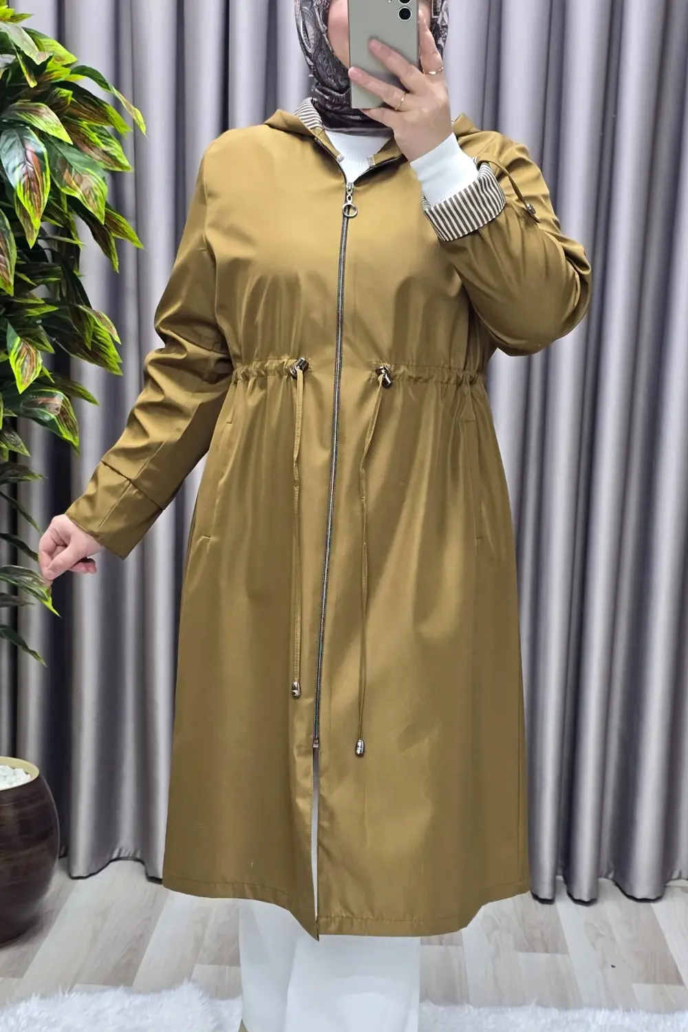 Kadın Tesettür Giyim Büyük Beden Fransız Boy Mevsimlik Trençkot