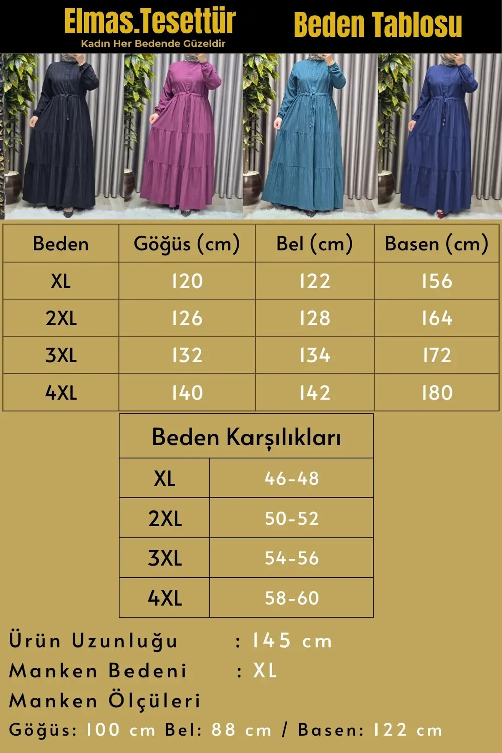 Kadın Tesettür Giyim Büyük Beden Gofre Elbise