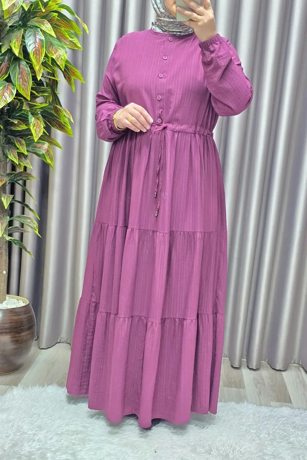 Kadın Tesettür Giyim Büyük Beden Gofre Elbise