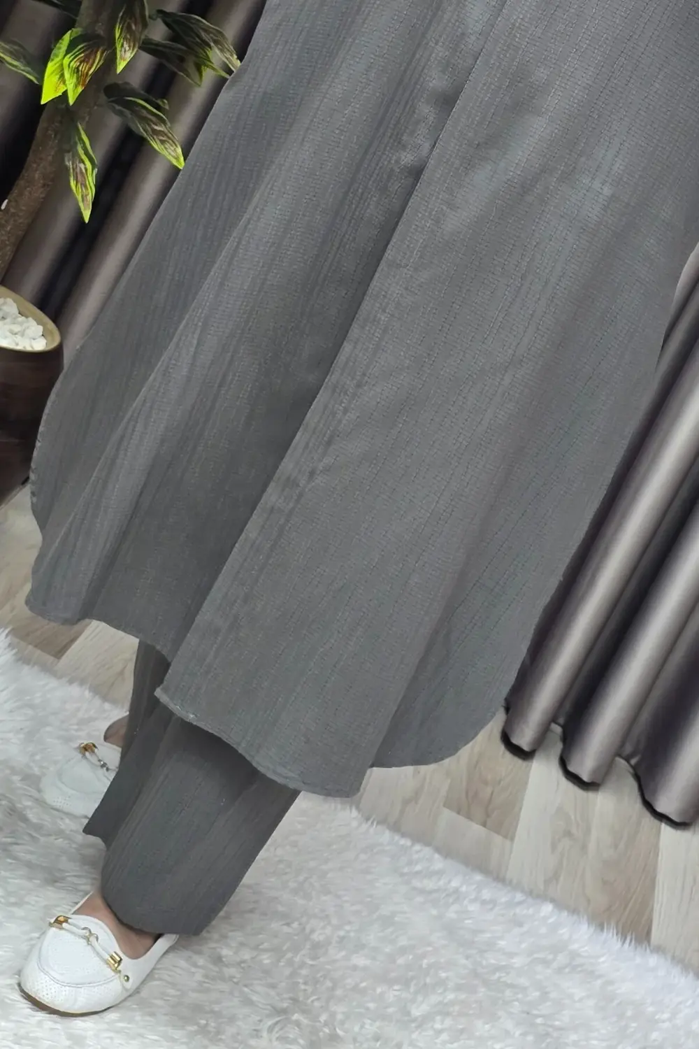 Kadın Tesettür Giyim Büyük Beden Gofre İkili Takım