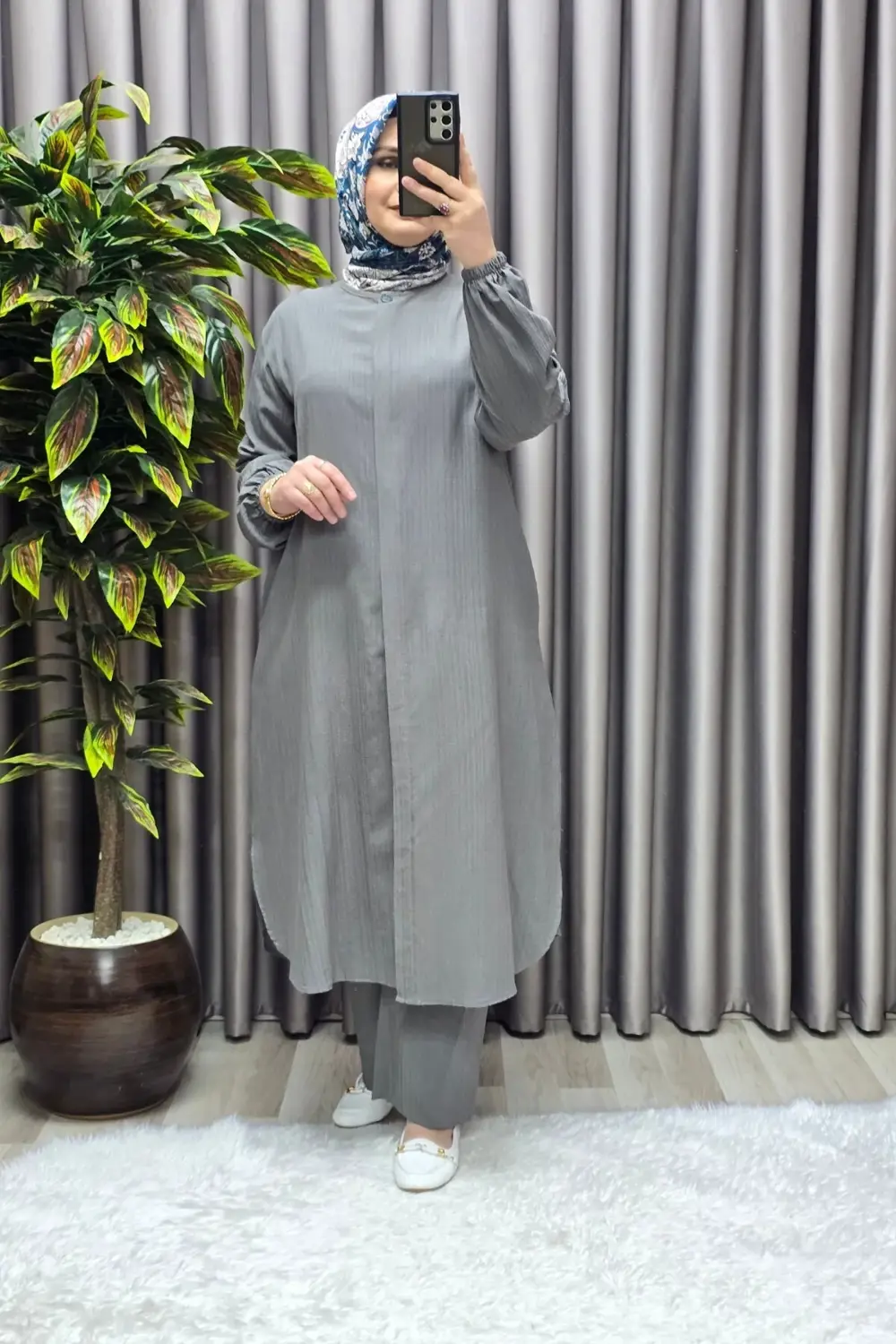 Kadın Tesettür Giyim Büyük Beden Gofre İkili Takım