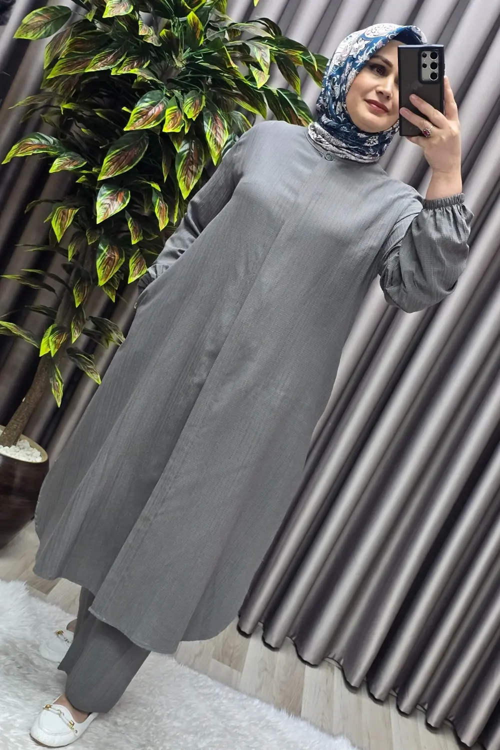 Kadın Tesettür Giyim Büyük Beden Gofre İkili Takım