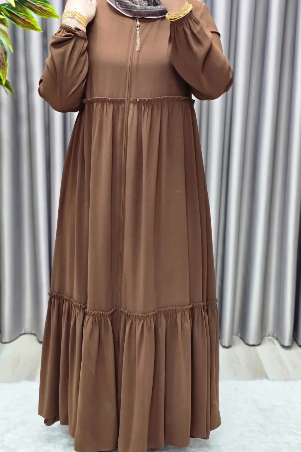 Kadın Tesettür Giyim Büyük Beden İki Katlı Ferace