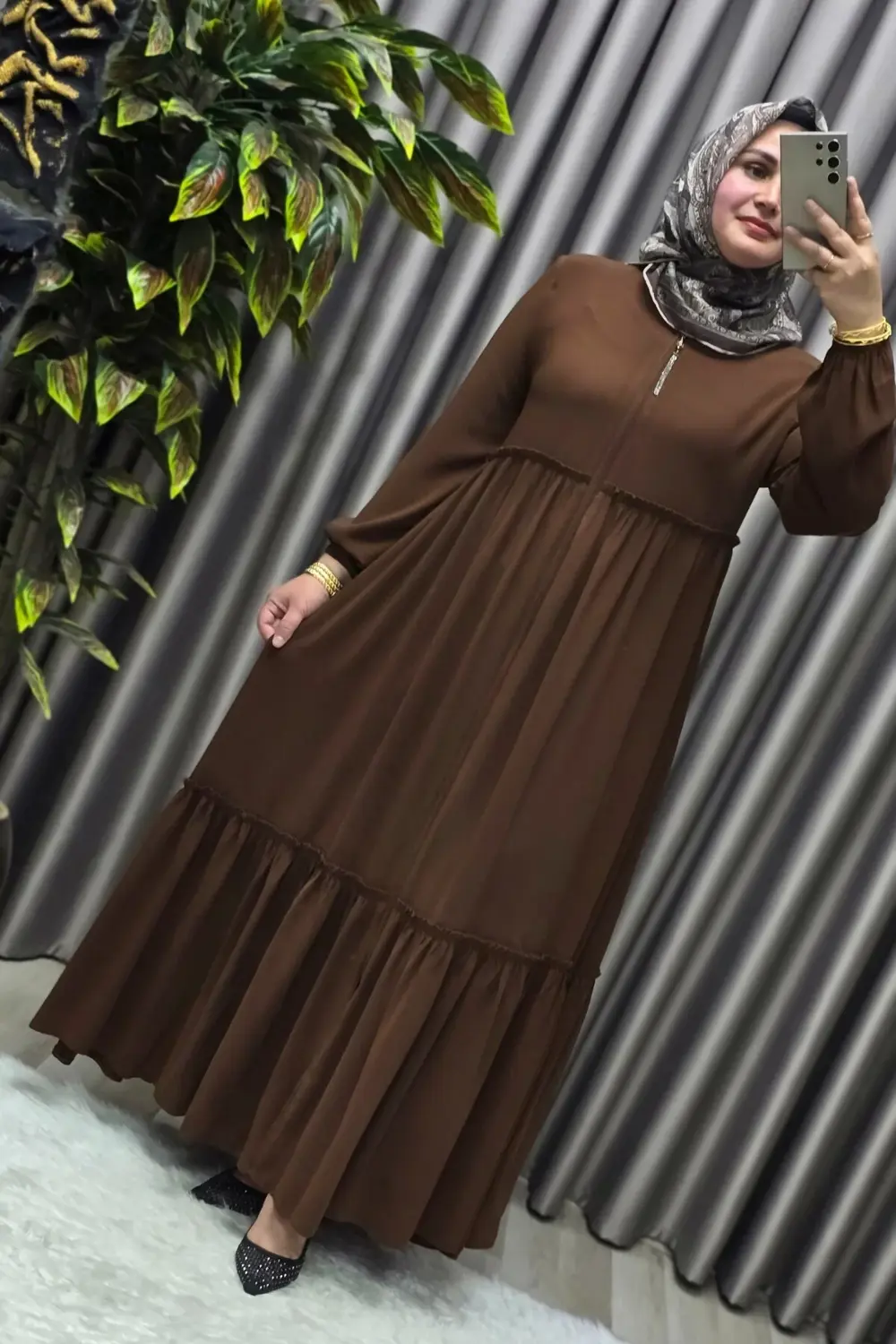 Kadın Tesettür Giyim Büyük Beden İki Katlı Ferace