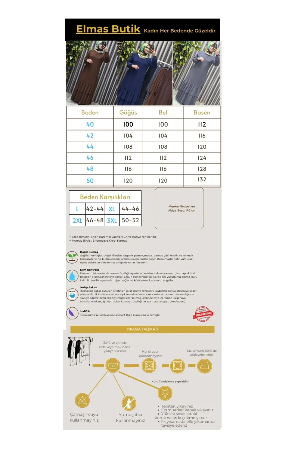 Kadın Tesettür Giyim Büyük Beden İki Katlı Krep Elbise