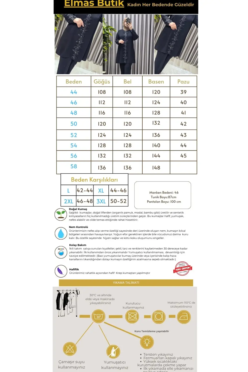 Kadın Tesettür Giyim Büyük Beden Kabartma Çiçekli Krep İkili Takı