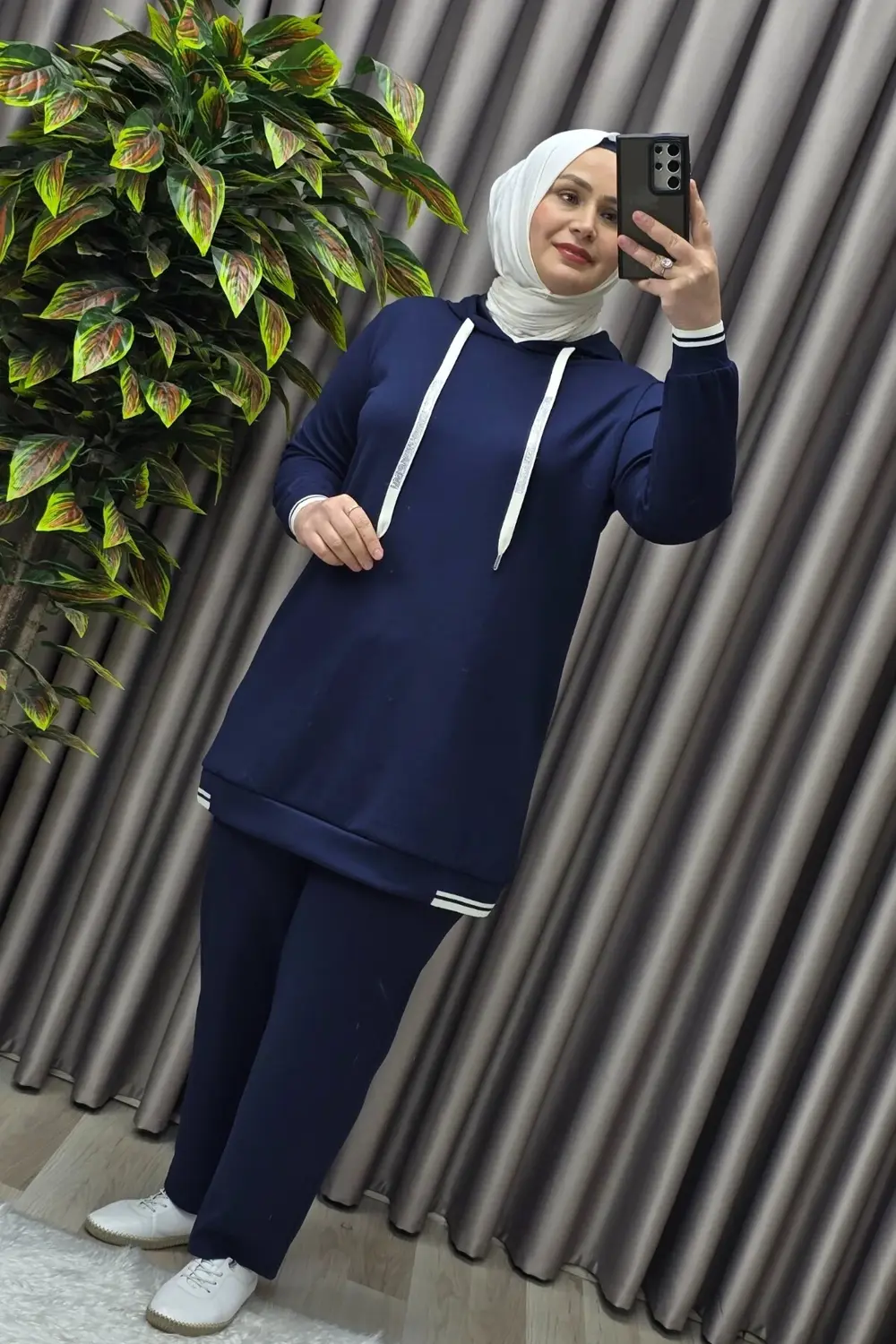 Kadın Tesettür Giyim Büyük Beden Kapşonlu Spor İkili Takım