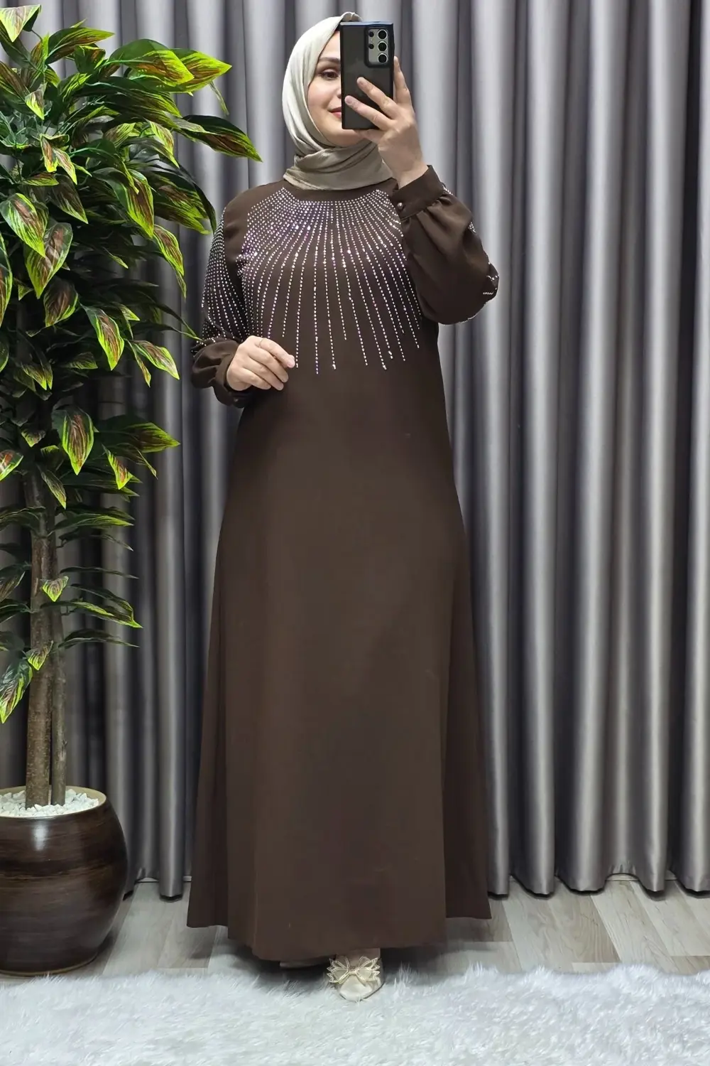 Kadın Tesettür Giyim Büyük Beden Krep Abiye