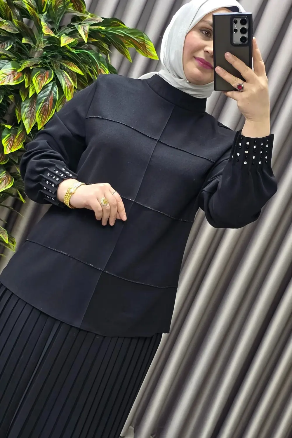 Kadın Tesettür Giyim Büyük Beden Krep Etekli Takım