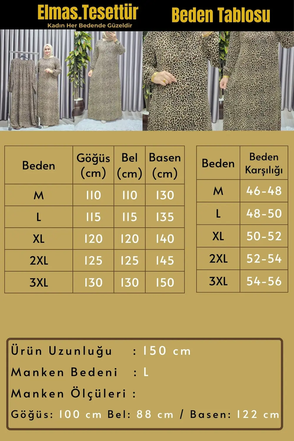 Kadın Tesettür Giyim Büyük Beden Leopar Desen Elbise