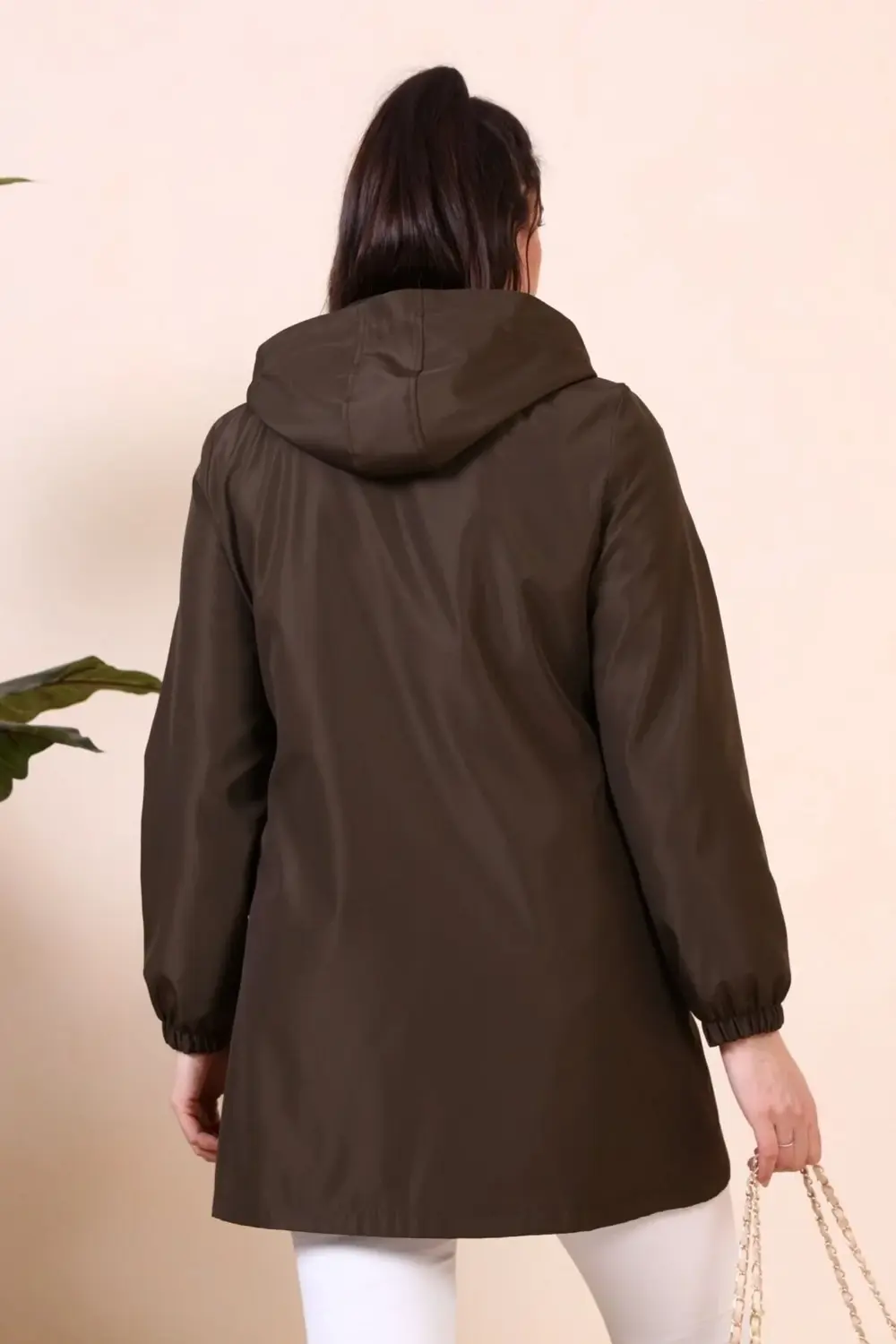 Kadin Tesettur Giyim Buyuk Beden Mevsimlik Spor Trenckot Haki