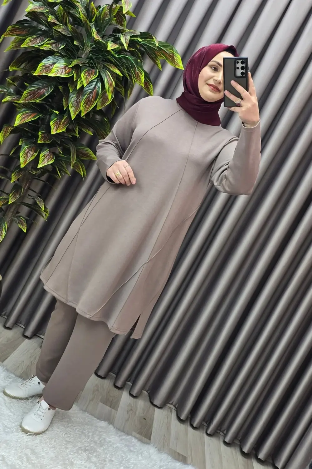 Kadın Tesettür Giyim Büyük Beden Nervürlü Spor İkili Takım