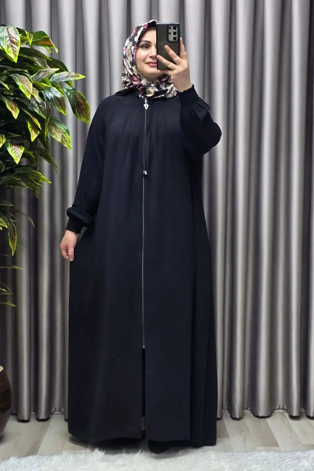 Kadın Tesettür Giyim Büyük Beden Nur Robalı Krep Ferace