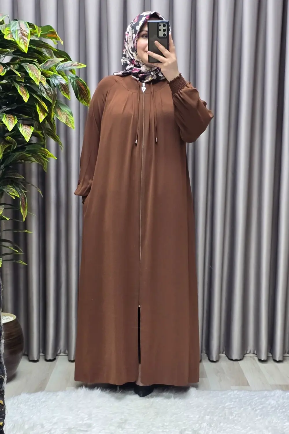 Kadın Tesettür Giyim Büyük Beden Nur Robalı Krep Ferace