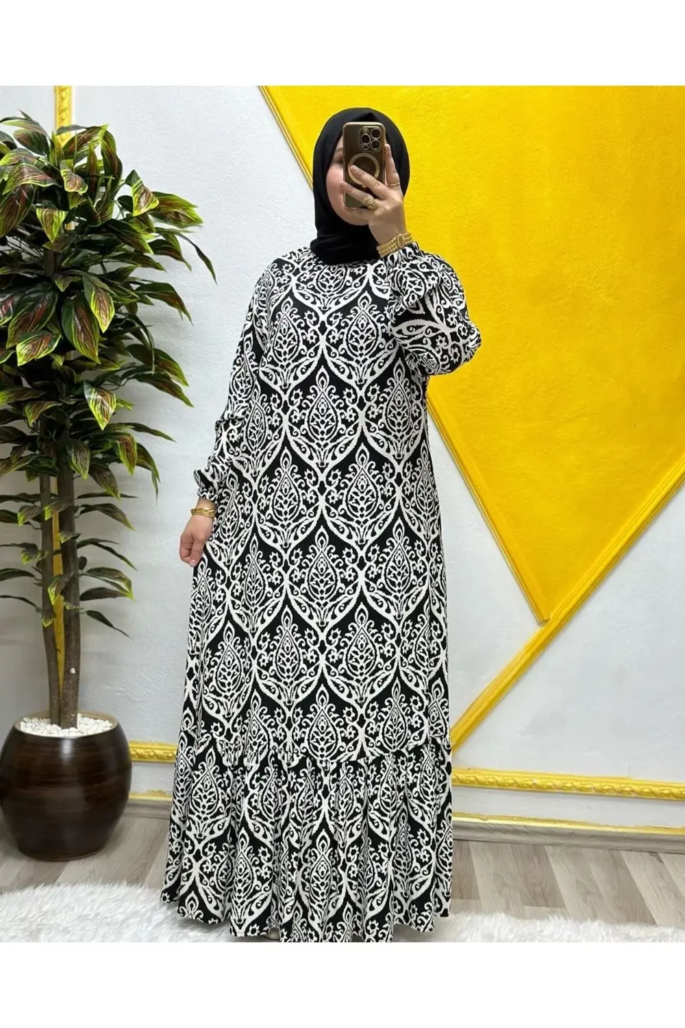 Kadın Tesettür Giyim Büyük Beden Osmanlı Desen Elbise