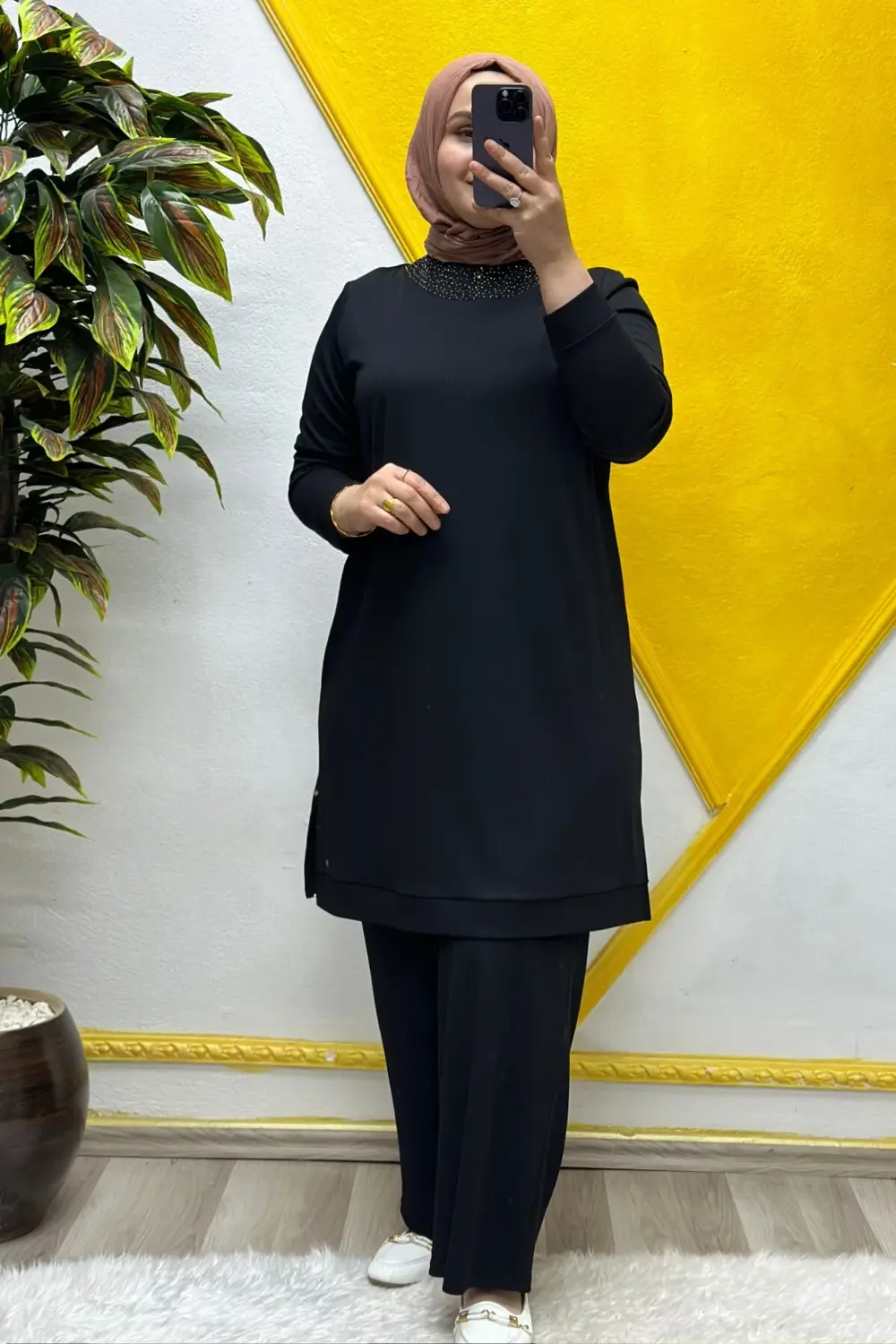 Kadın Tesettür Giyim Büyük Beden Pantolonlu Ecrin İkili Takım