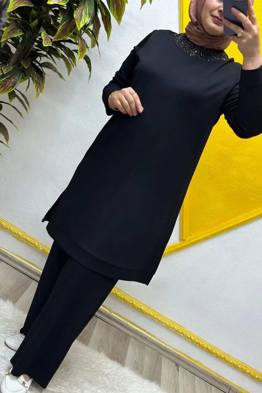 Kadın Tesettür Giyim Büyük Beden Pantolonlu Ecrin İkili Takım