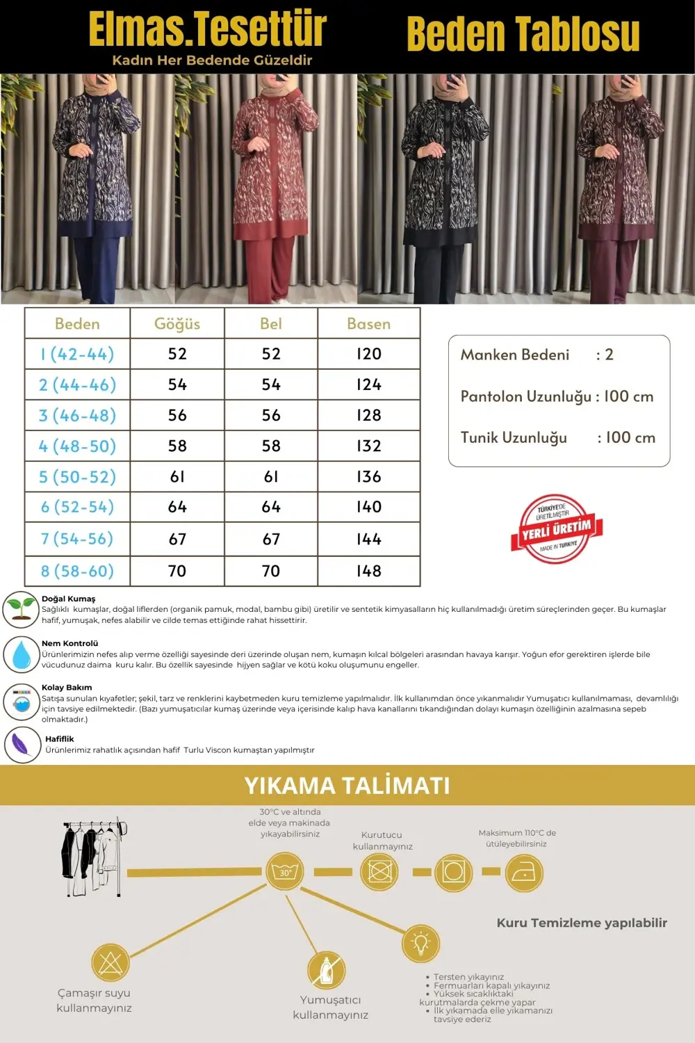 Kadın Tesettür Giyim Büyük Beden Şerit Desenli Nisa Takım