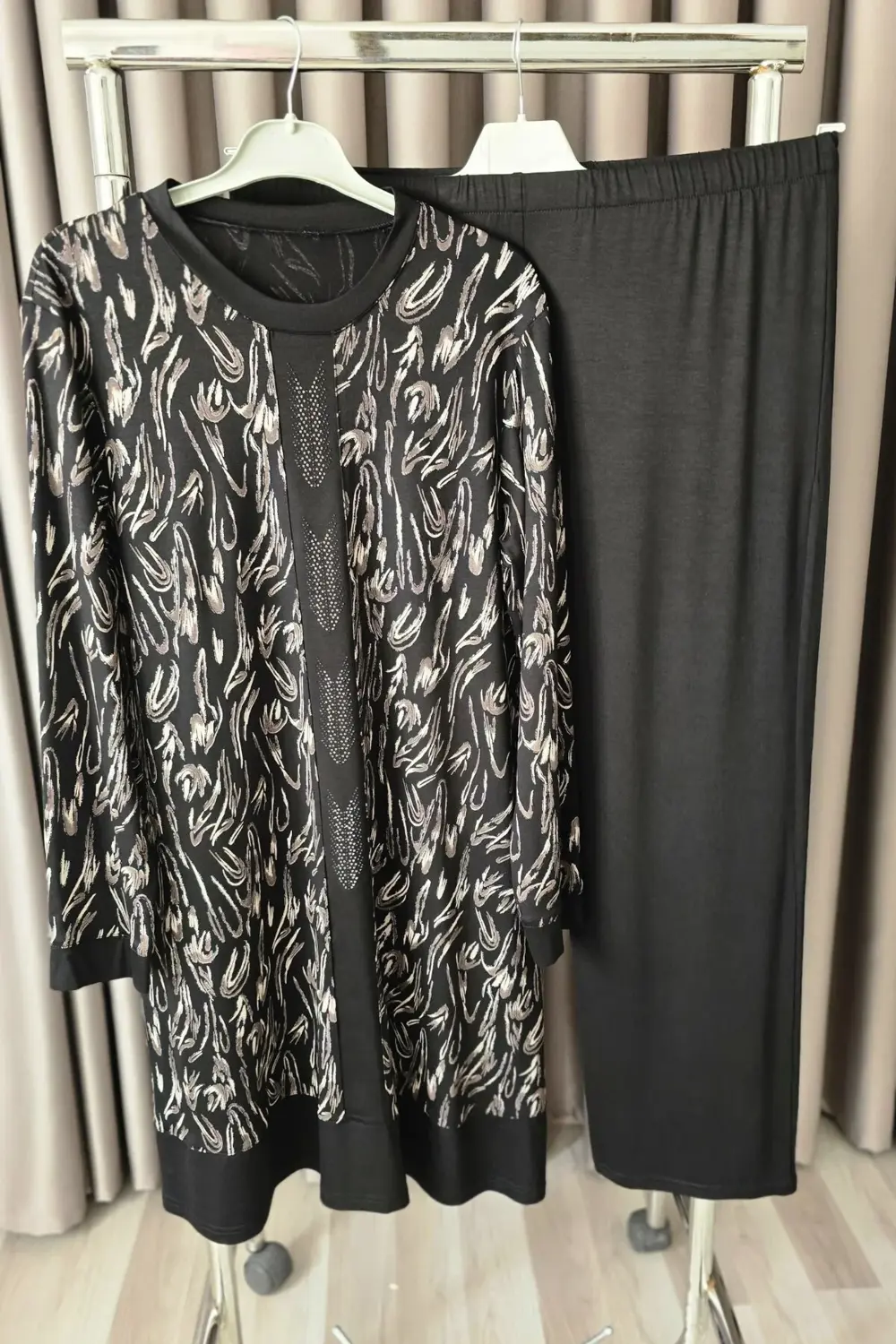 Kadın Tesettür Giyim Büyük Beden Şerit Desenli Nisa Takım