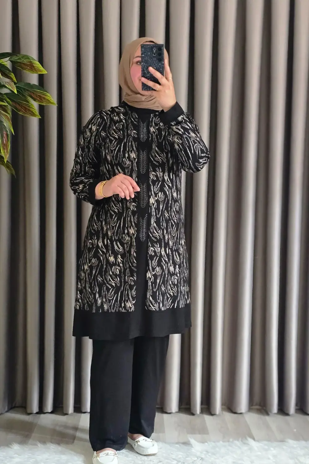 Kadın Tesettür Giyim Büyük Beden Şerit Desenli Nisa Takım