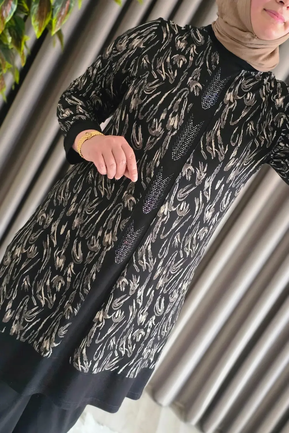 Kadın Tesettür Giyim Büyük Beden Şerit Desenli Nisa Takım