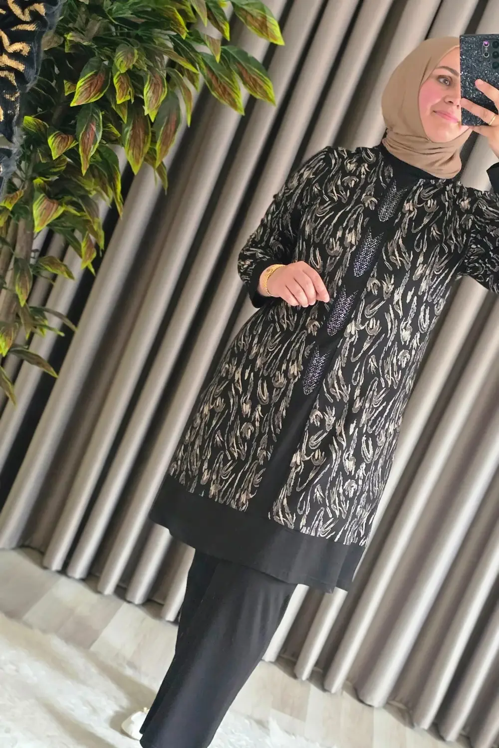 Kadın Tesettür Giyim Büyük Beden Şerit Desenli Nisa Takım