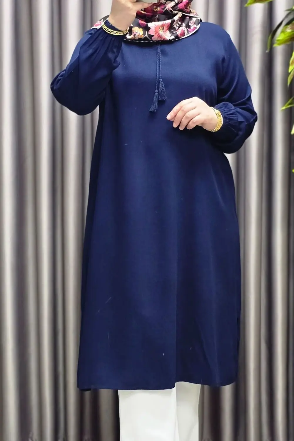 Kadın Tesettür Giyim Büyük Beden Tek Renk İpli Tunik