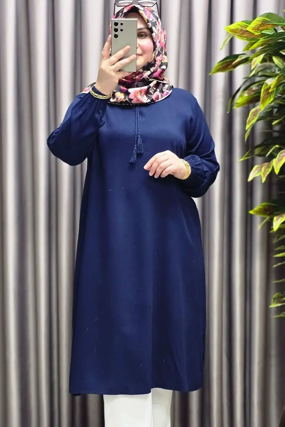 Kadın Tesettür Giyim Büyük Beden Tek Renk İpli Tunik